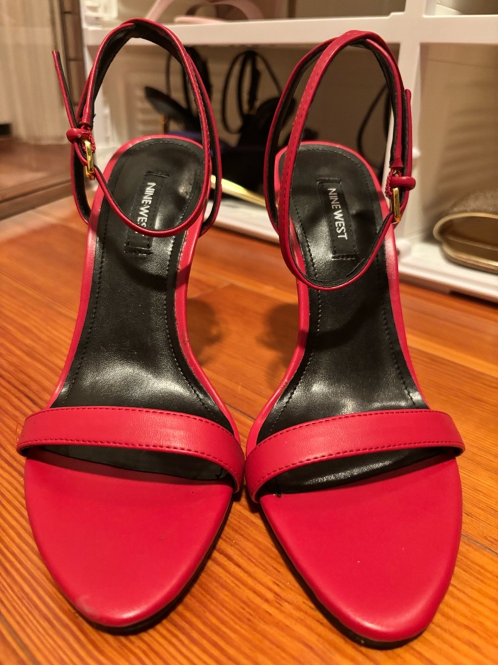 NWOB Nine West Reina Red Open-Toe Ankle Strap Heels